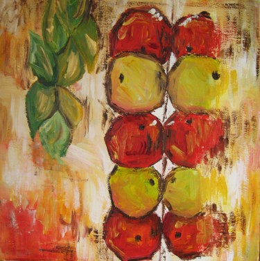 Painting titled "LES POMMES" by Christiane Guerry, Original Artwork, Oil