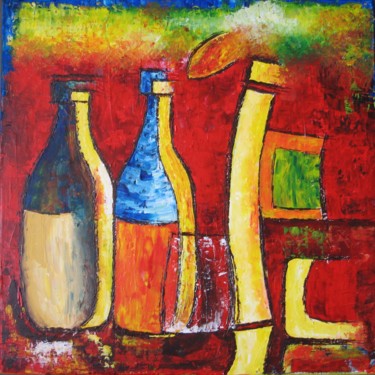 Painting titled "COMPOSITION AUX BOU…" by Christiane Guerry, Original Artwork, Oil