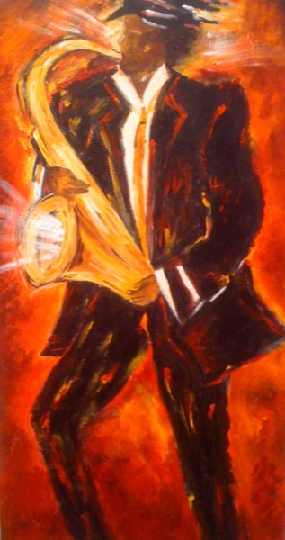 Painting titled "LE SAXOPHONISTE EN…" by Christiane Guerry, Original Artwork, Oil