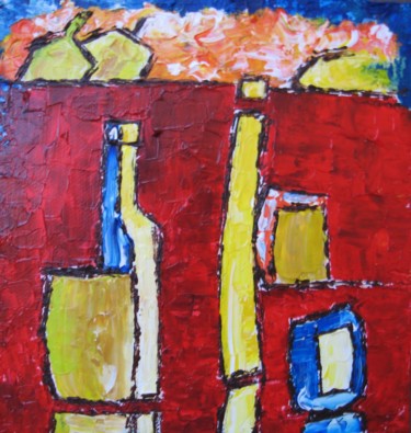 Painting titled "composition-bouteil…" by Christiane Guerry, Original Artwork, Oil