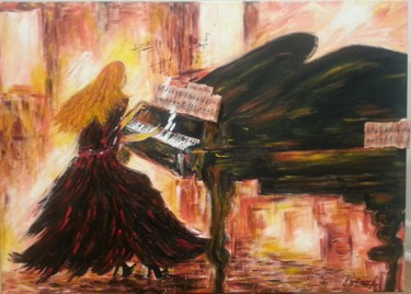 Painting titled "LA PIANISTE HYMNE A…" by Christiane Guerry, Original Artwork