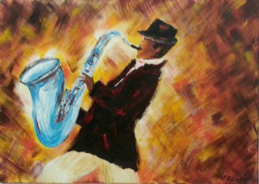 Painting titled "Le Jazzman au saxo…" by Christiane Guerry, Original Artwork, Oil