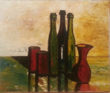 Painting titled "LE POT ROUGE" by Christiane Guerry, Original Artwork, Oil