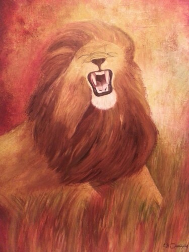 Painting titled "LE LION" by Christiane Guerry, Original Artwork, Oil