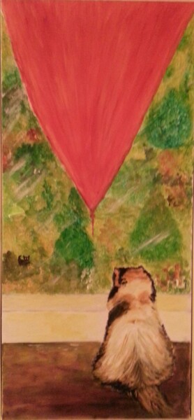 Painting titled "PETIT CHAT A LA FEN…" by Christiane Guerry, Original Artwork, Oil
