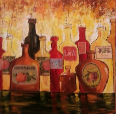 Painting titled "LES JOLIES BOUTEILL…" by Christiane Guerry, Original Artwork, Acrylic