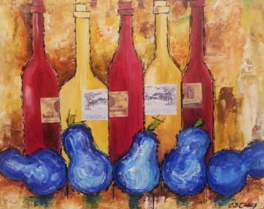 Painting titled "LES POIRES BLEUES" by Christiane Guerry, Original Artwork, Acrylic