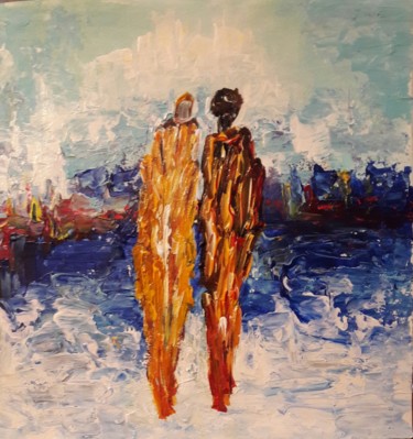 Painting titled "Couple à la mer" by Christiane Guerry, Original Artwork, Acrylic