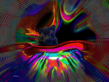 LA PANTHERE NOIRE AUX YEUX ROUGES Arts numériques intitulée "LA PANTHERE NOIRE A…" par Christiane Guilleminot, Œuvre d'art originale, Travail numérique 2D