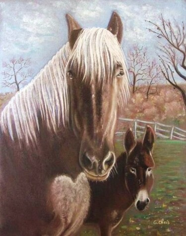 Pintura intitulada "Clovis et Bouriquet…" por Christiane Guilleminot, Obras de arte originais, Pastel