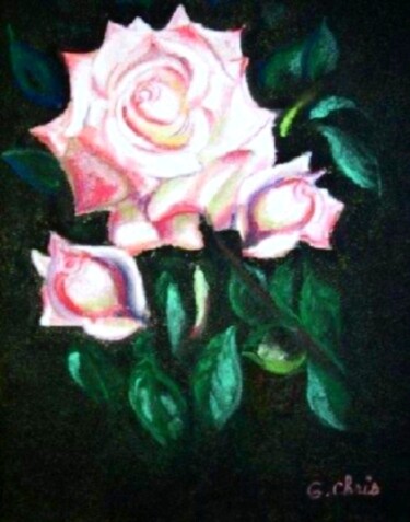 Painting titled "Rose charnelle" by Christiane Guilleminot, Original Artwork, Pastel