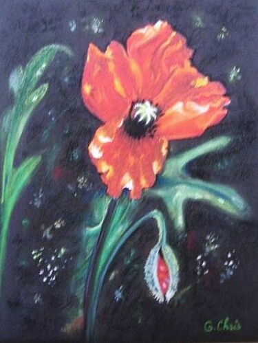 Drawing titled "Coquelicot" by Christiane Guilleminot, Original Artwork, Pastel