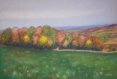 Peinture intitulée "Bosquet en automne" par Christiane Guilleminot, Œuvre d'art originale, Pastel