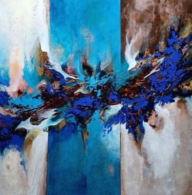 Painting titled "FLAMME BLEUE" by Christiane Hess (CHRYSTAL), Original Artwork, Acrylic Mounted on Wood Stretcher frame