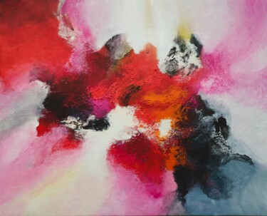 Painting titled "GLISSEMENT ROUGE" by Christiane Hess (CHRYSTAL), Original Artwork, Acrylic Mounted on Wood Stretcher frame
