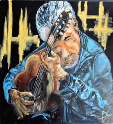Painting titled "Tableau "Guitariste…" by Christiane Marette (Christiane Marette - B.C Créations), Original Artwork, Acrylic