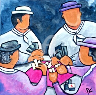 Painting titled "Table "Card players…" by Christiane Marette (Christiane Marette - B.C Créations), Original Artwork, Acrylic