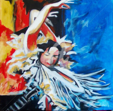 Painting titled "Painting "Gypsy sce…" by Christiane Marette (Christiane Marette - B.C Créations), Original Artwork, Acrylic