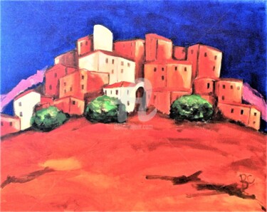 Schilderij getiteld "Orange village perc…" door Christiane Marette (Christiane Marette - B.C Créations), Origineel Kunstwerk…