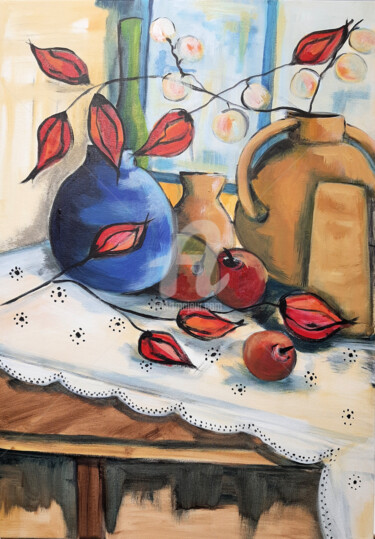 Painting titled "Still life with col…" by Christiane Marette (Christiane Marette - B.C Créations), Original Artwork, Acrylic