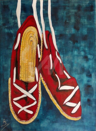 Painting titled "Catalan shoes - mod…" by Christiane Marette (Christiane Marette - B.C Créations), Original Artwork, Acrylic