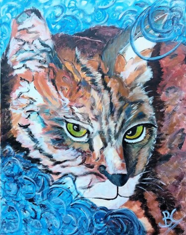 Pittura intitolato "A sulking cat - Art…" da Christiane Marette (Christiane Marette - B.C Créations), Opera d'arte originale…