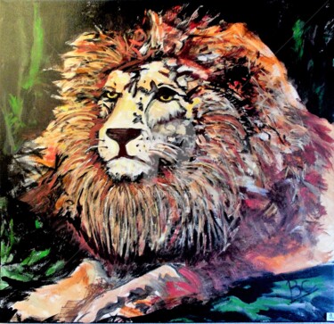 Pintura titulada "Painting "Lion posi…" por Christiane Marette (Christiane Marette - B.C Créations), Obra de arte original,…
