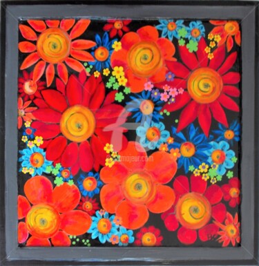 Schilderij getiteld "Painting-  flowers…" door Christiane Marette (Christiane Marette - B.C Créations), Origineel Kunstwerk,…