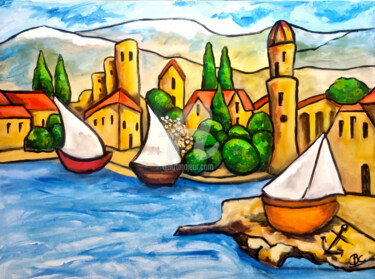 Schilderij getiteld "Old port of Colliou…" door Christiane Marette (Christiane Marette - B.C Créations), Origineel Kunstwerk…