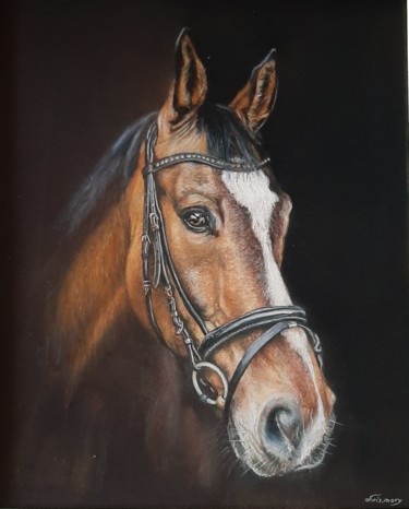 Painting titled "Le cheval" by Christiane Mory, Original Artwork, Pastel Mounted on Cardboard