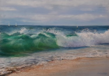 Peinture intitulée "Petite vague turquo…" par Christiane Mory, Œuvre d'art originale, Pastel