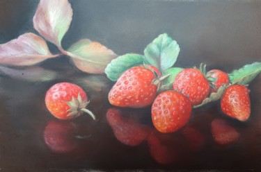 Painting titled "Les fraises" by Christiane Mory, Original Artwork, Pastel Mounted on Cardboard