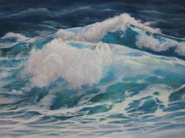 Peinture intitulée "Vague turquoise" par Christiane Mory, Œuvre d'art originale, Pastel Monté sur Carton