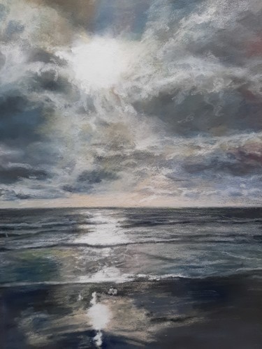 Painting titled "Coucher de soleil s…" by Christiane Mory, Original Artwork, Pastel Mounted on Cardboard