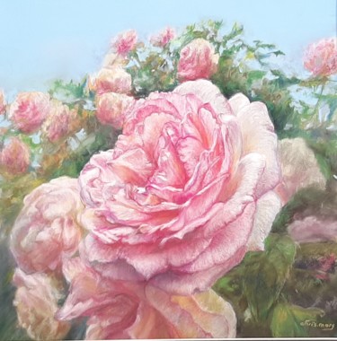 Painting titled "Rose" by Christiane Mory, Original Artwork, Pastel Mounted on Cardboard