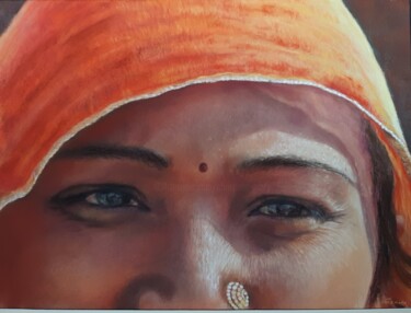 Painting titled "Regard" by Christiane Mory, Original Artwork, Pastel