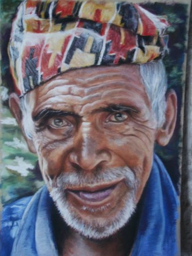Peinture intitulée "Népalais portant le…" par Christiane Mory, Œuvre d'art originale