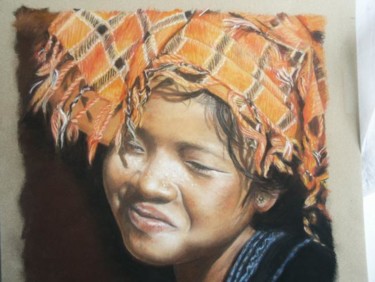 "Sourire de Birmanie" başlıklı Tablo Christiane Mory tarafından, Orijinal sanat, Pastel