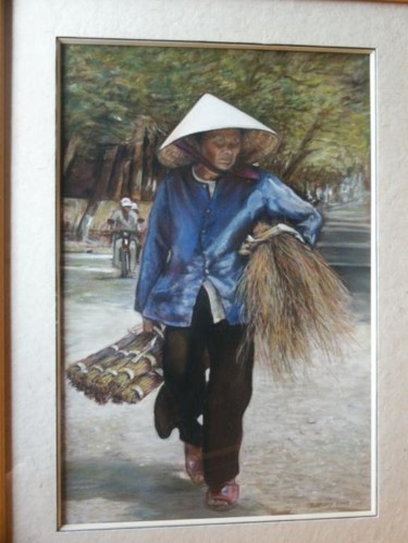 Pittura intitolato "En Birmanie" da Christiane Mory, Opera d'arte originale, Pastello