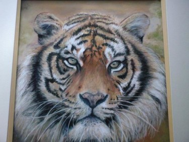 Painting titled "Le tigre" by Christiane Mory, Original Artwork, Pastel