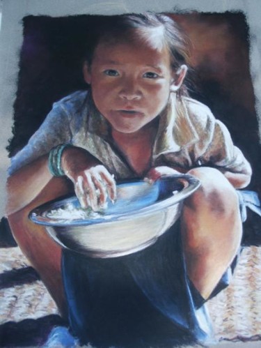 Pintura titulada "Le repas" por Christiane Mory, Obra de arte original