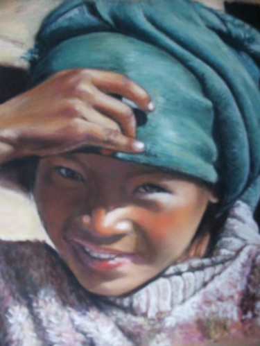 Peinture intitulée "Jeune Sherpa" par Christiane Mory, Œuvre d'art originale