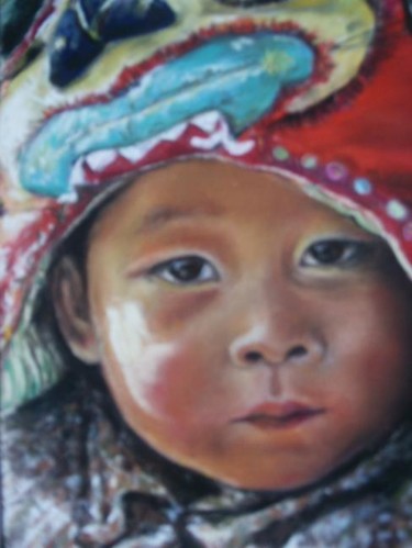 Peinture intitulée "Bébé esquimau" par Christiane Mory, Œuvre d'art originale