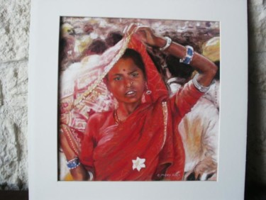 Painting titled "Indienne" by Christiane Mory, Original Artwork, Pastel