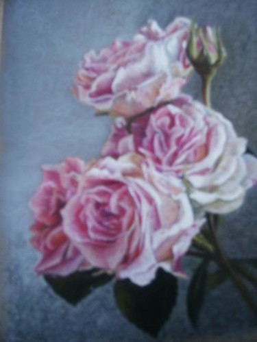 Peinture intitulée "Roses roses" par Christiane Mory, Œuvre d'art originale, Pastel Monté sur artwork_cat.