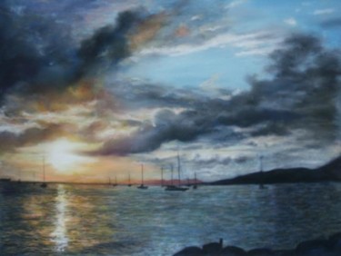 Painting titled "Coucher de soleil" by Christiane Mory, Original Artwork