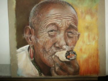 Pintura intitulada "Le fumeur" por Christiane Mory, Obras de arte originais