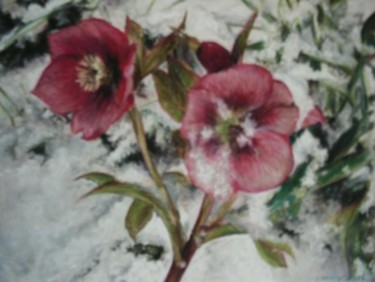 Painting titled "Roses de Noël" by Christiane Mory, Original Artwork