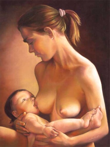 Peinture intitulée "L'allaitement" par Christiane Plante, Œuvre d'art originale, Pastel