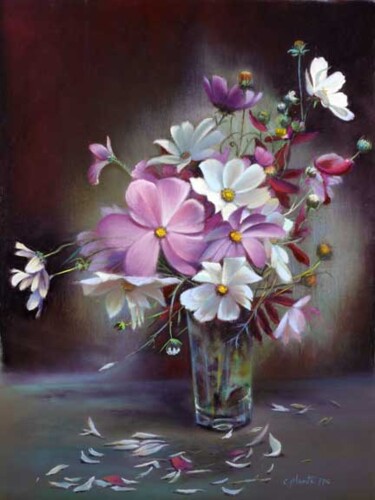 Peinture intitulée "Fleurs dans un verre" par Christiane Plante, Œuvre d'art originale
